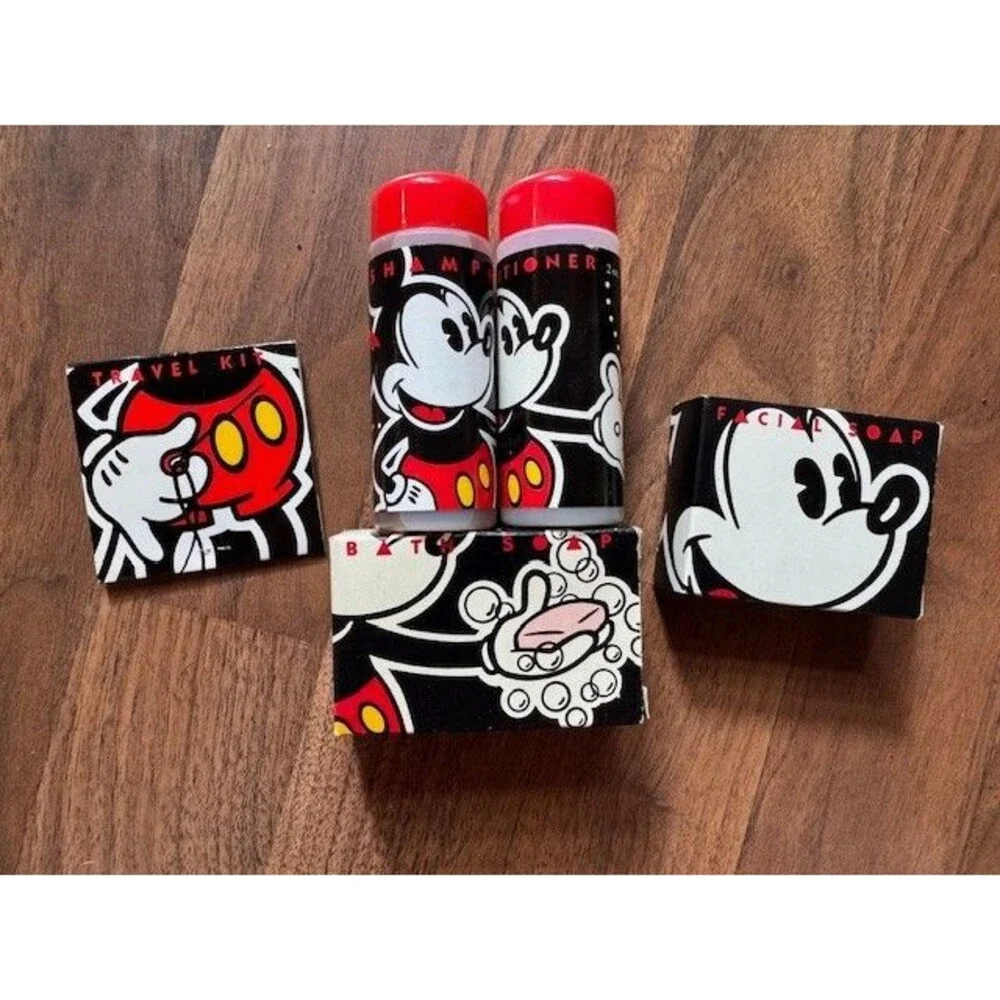 Vintage Walt Disney Mickey Mouse Toiletries 5 PC Soap Shampoo Conditioner Travel